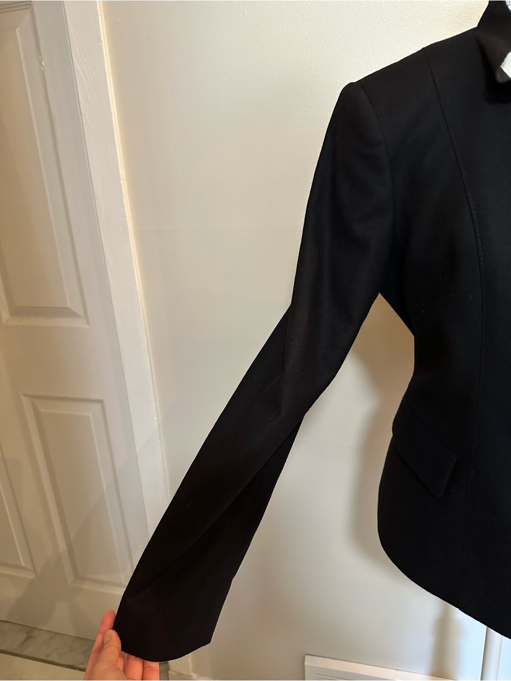 Wool Black Ruffle-Front Blazer Jacket - Picture 7 of 10